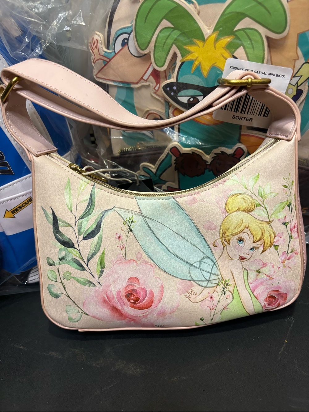 Loungefly Pink Floral Tinker Bell Shoulder Bag